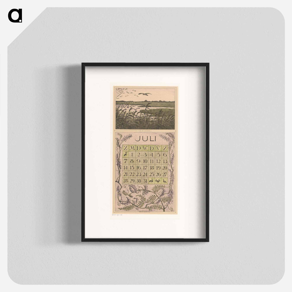 July 2013: Calendar with land plan with vogels - Theo van Hoytema Poster.