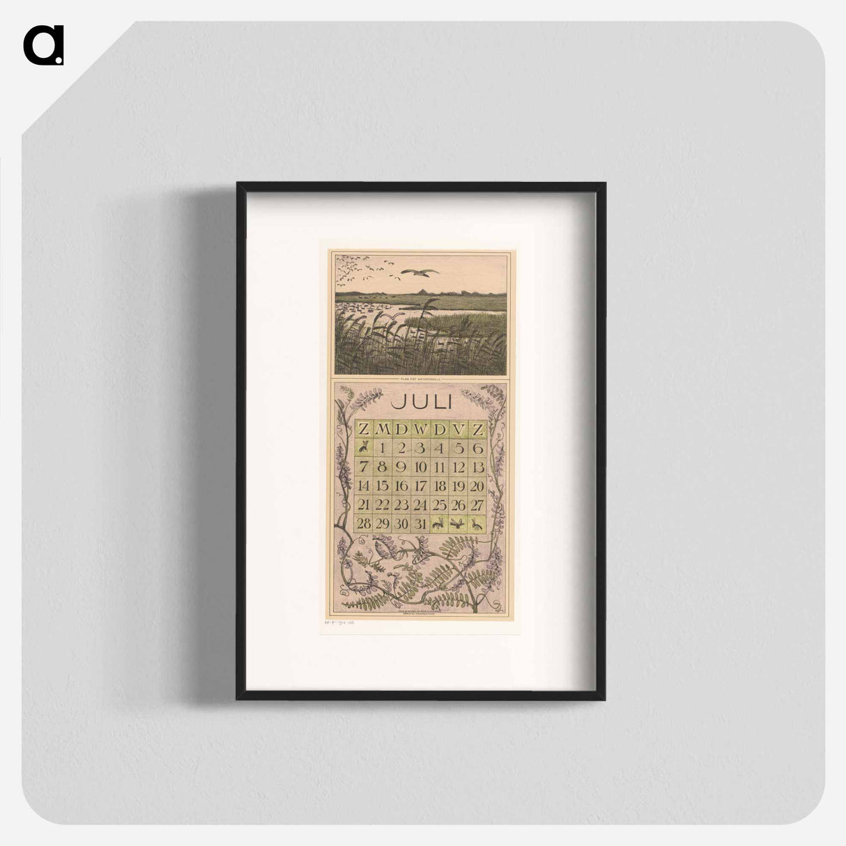 July 2013: Calendar with land plan with vogels - Theo van Hoytema Poster.