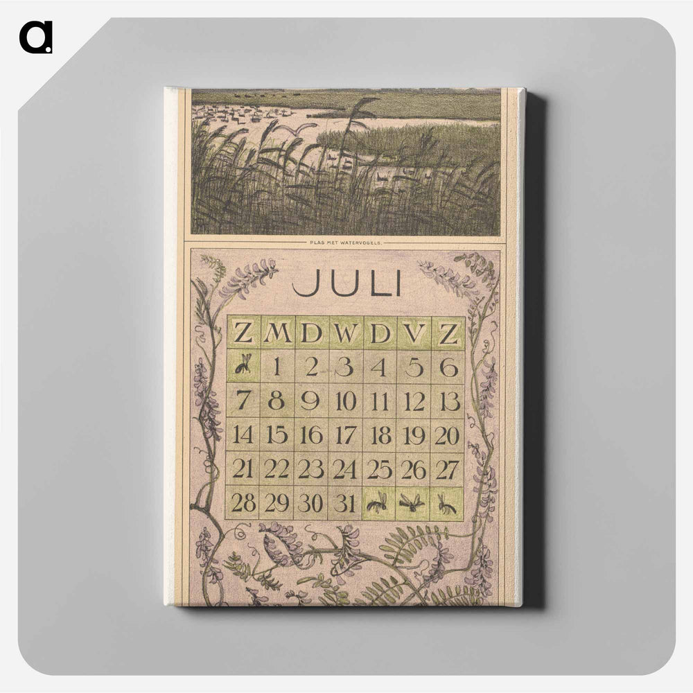 July calendar with landschap with vogels - Theo van Hoytema Canvas.