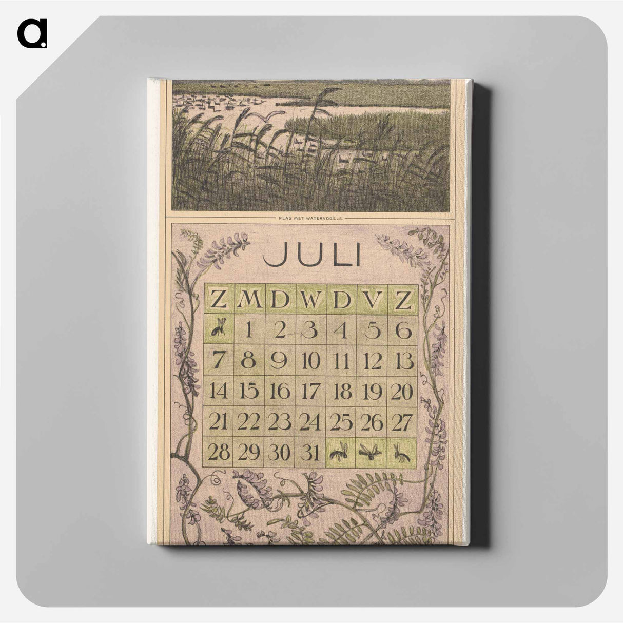 July calendar with landschap with vogels - Theo van Hoytema Canvas.