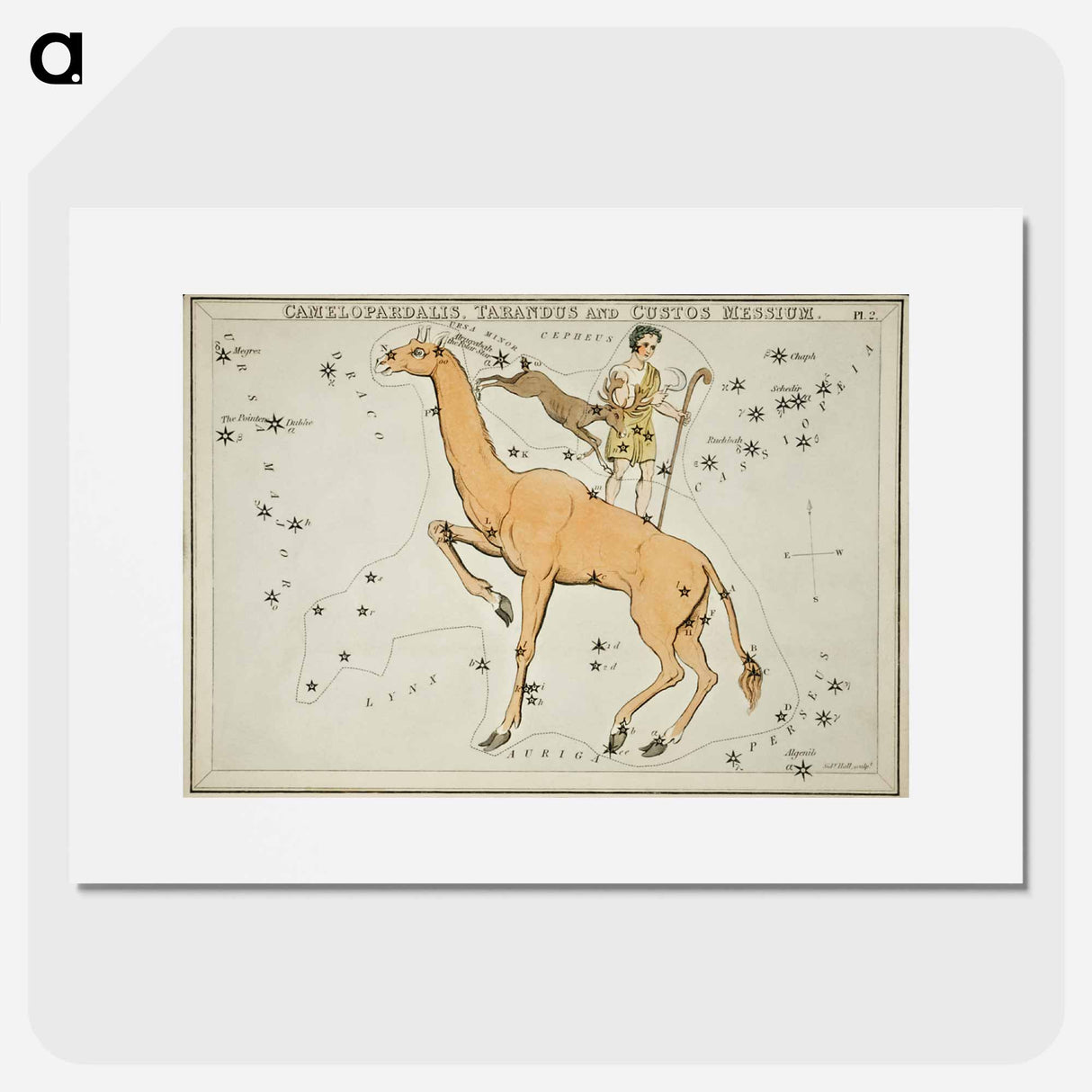 Camelopardalis, Tarandus and the Custos Messium - アンティーク地図 Poster.