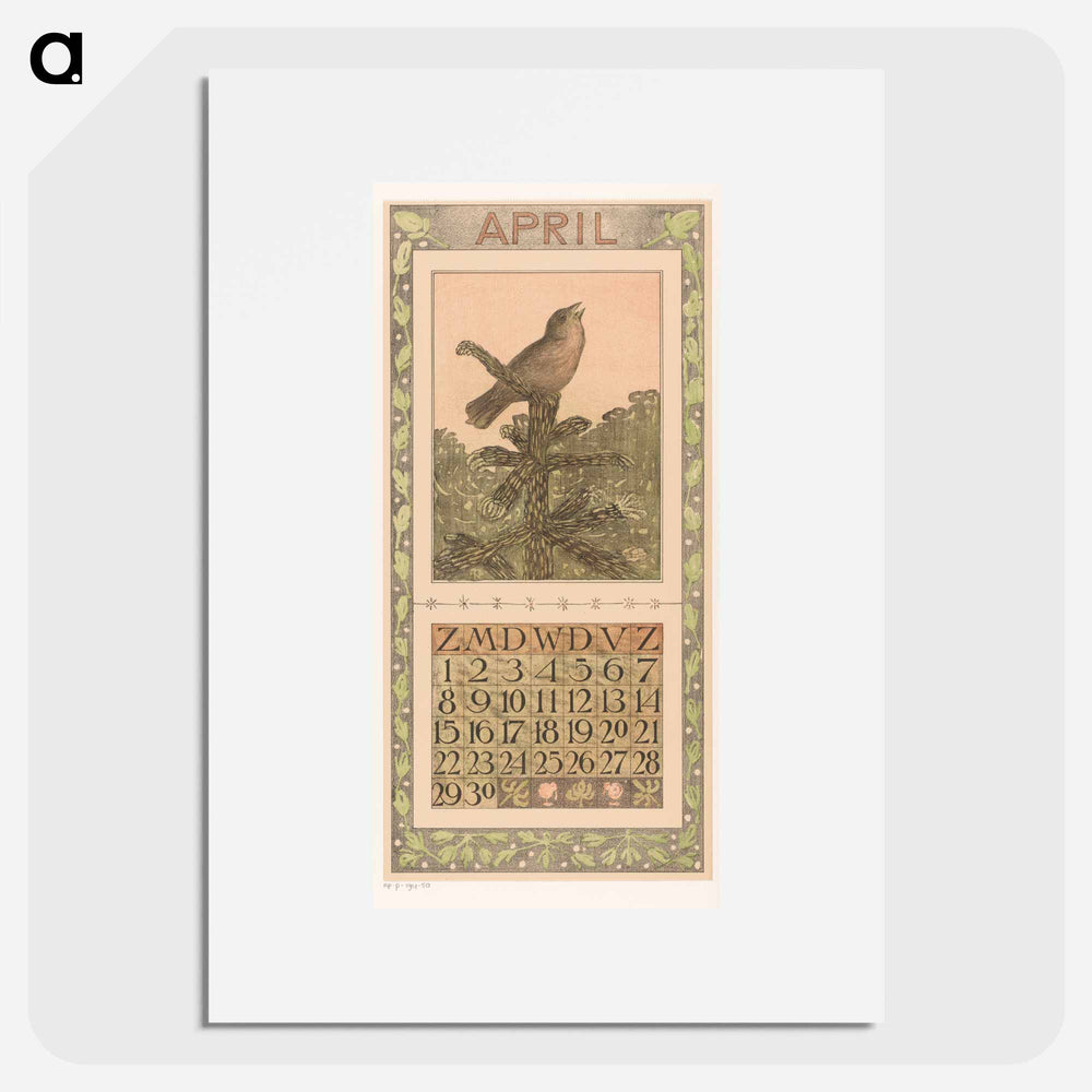 Calendar April with Zingenda Vogel - Theo Van Hoytema Poster.