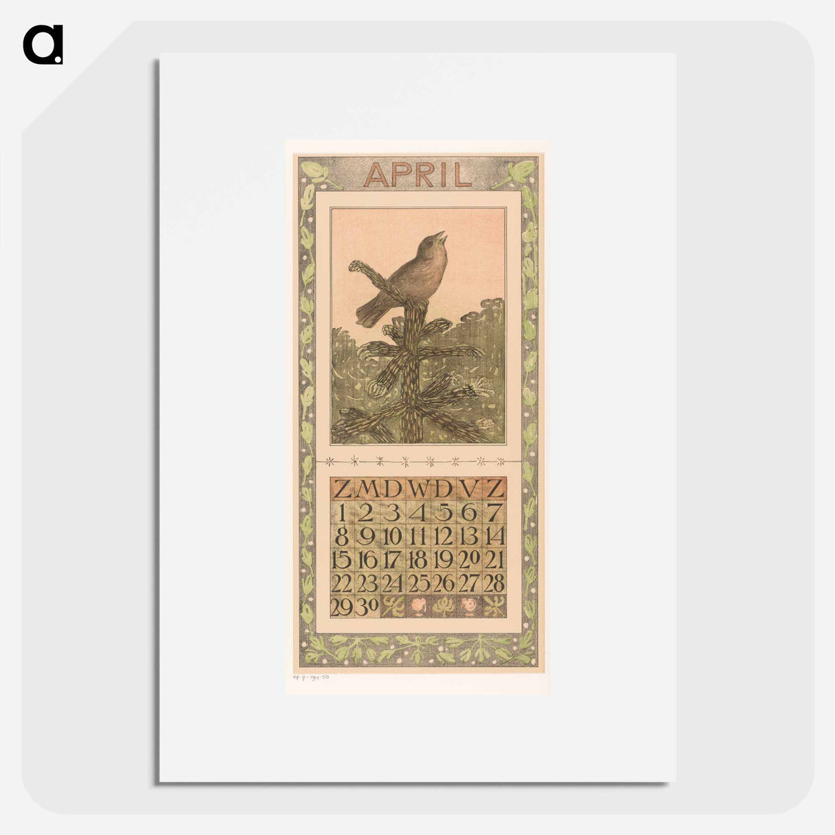 Calendar April with Zingenda Vogel - Theo Van Hoytema Poster.