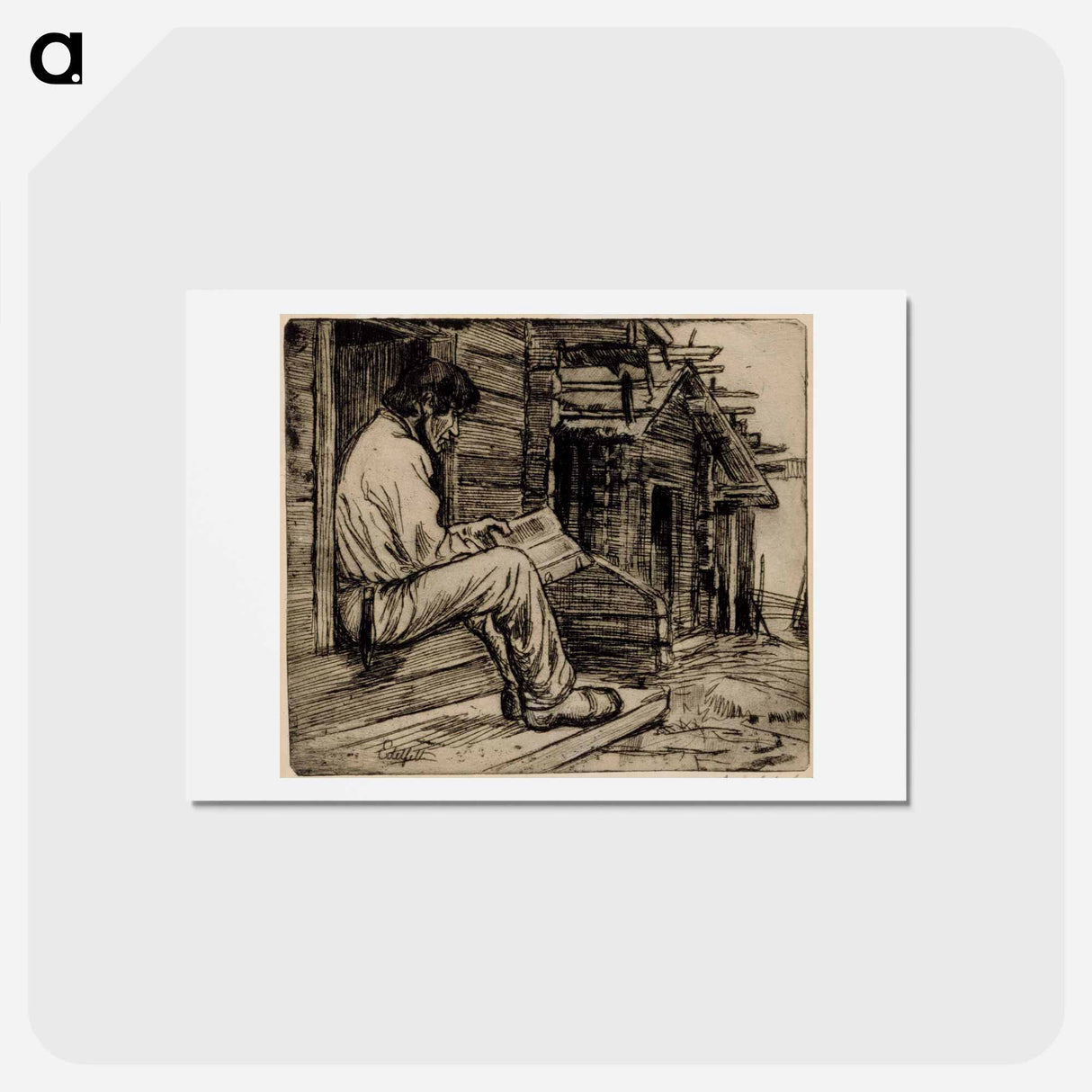 Suomalainen talonpoika lukemassa raamattua - アルバート エーデルフェルト Postcard.