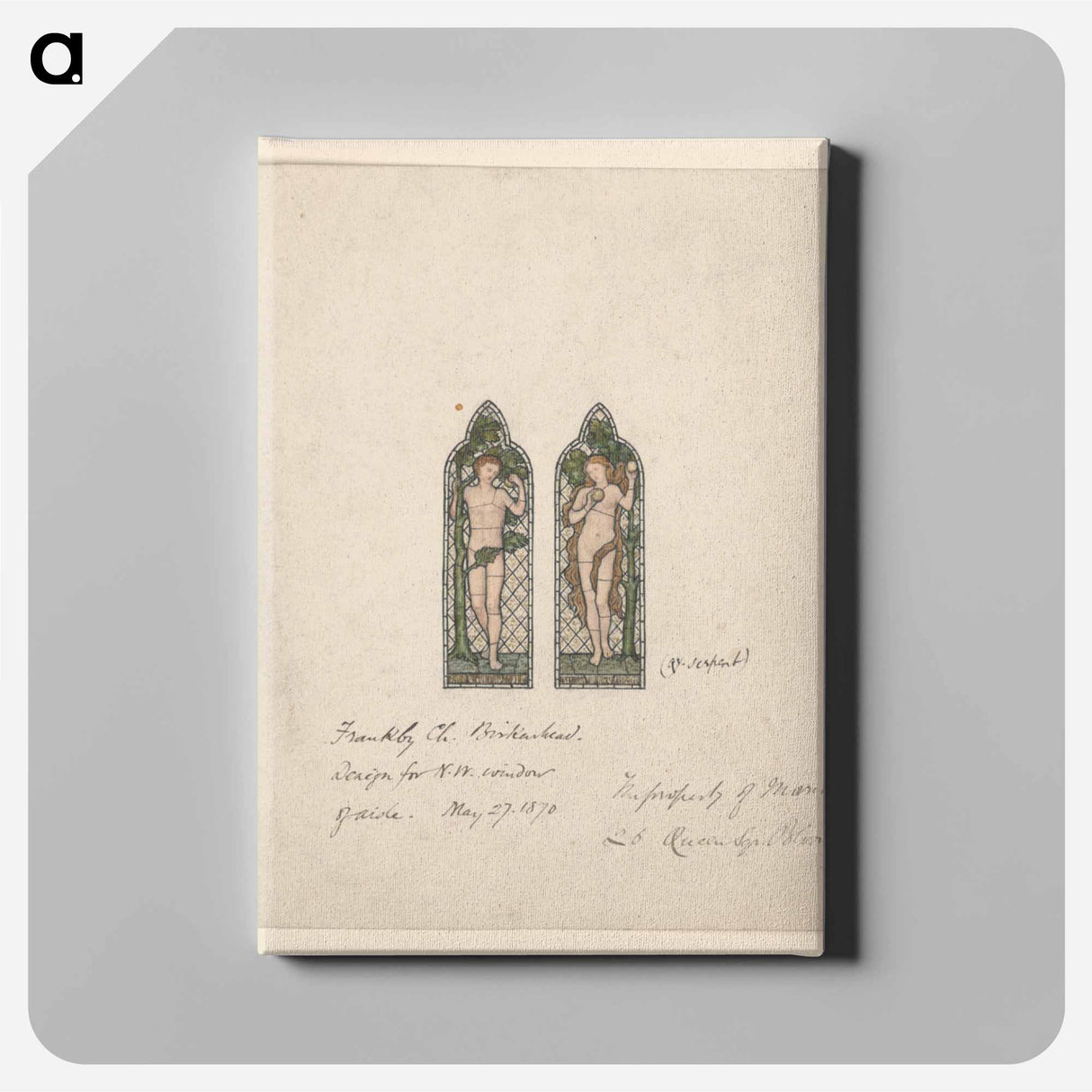 Adam and Eve, Design for Stained Glass Window, Frankby Church, Birkenhead (Cheshire), England - エドワード バーン ジョーンズ Canvas.