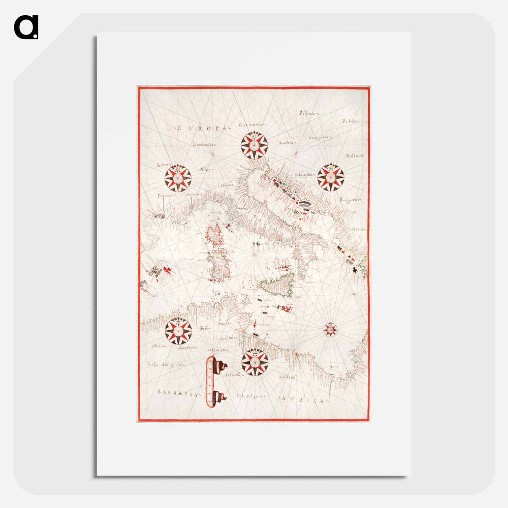 Portolan atlas of the Mediterranean Sea, western Europe, and the northwest coast of Africa - アンティーク地図 Poster.