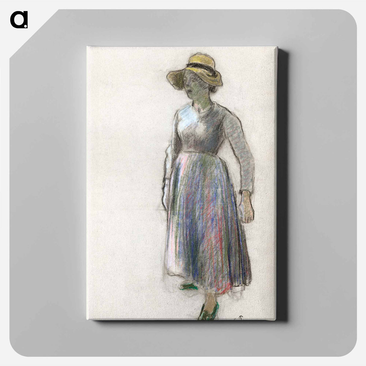 アートパネル-A Peasant Girl in a Straw Hat - カミーユ ピサロ Canvas.