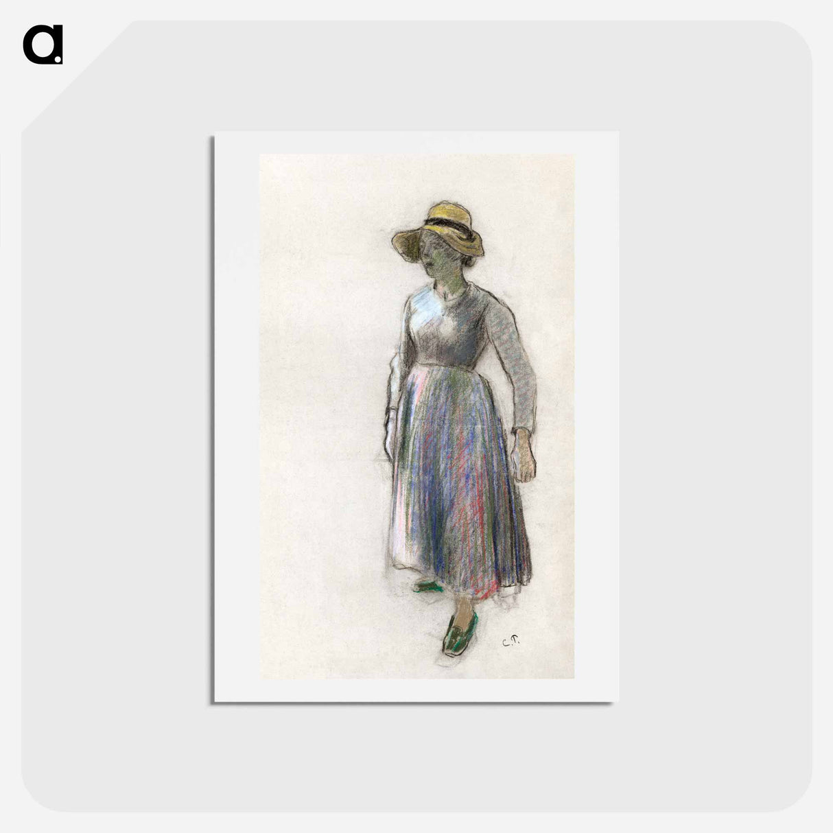 アートポストカード-A Peasant Girl in a Straw Hat - カミーユ ピサロ Postcard.
