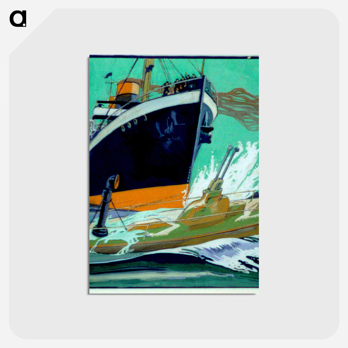 アートポストカード-Ship ramming a submarine during World War I by Edward Penfield - エドワード ペンフィールド Postcard.