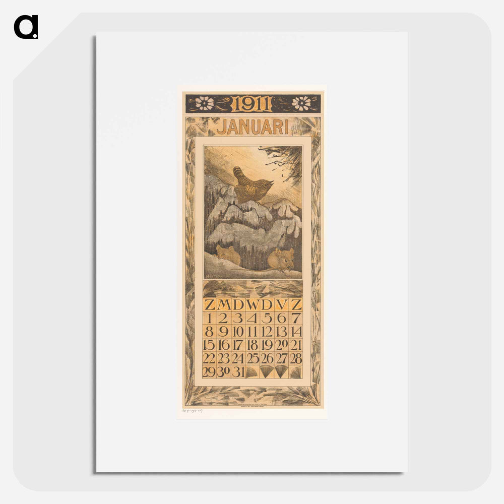 January calendar with winter flowers in the museum - Theo van Hoytema Poster.