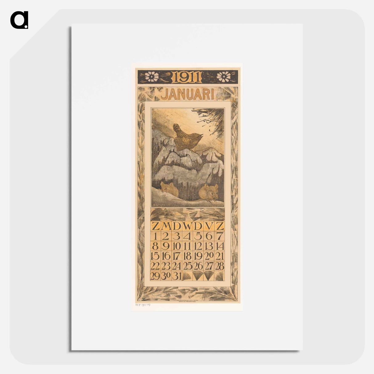 January calendar with winter flowers in the museum - Theo van Hoytema Poster.