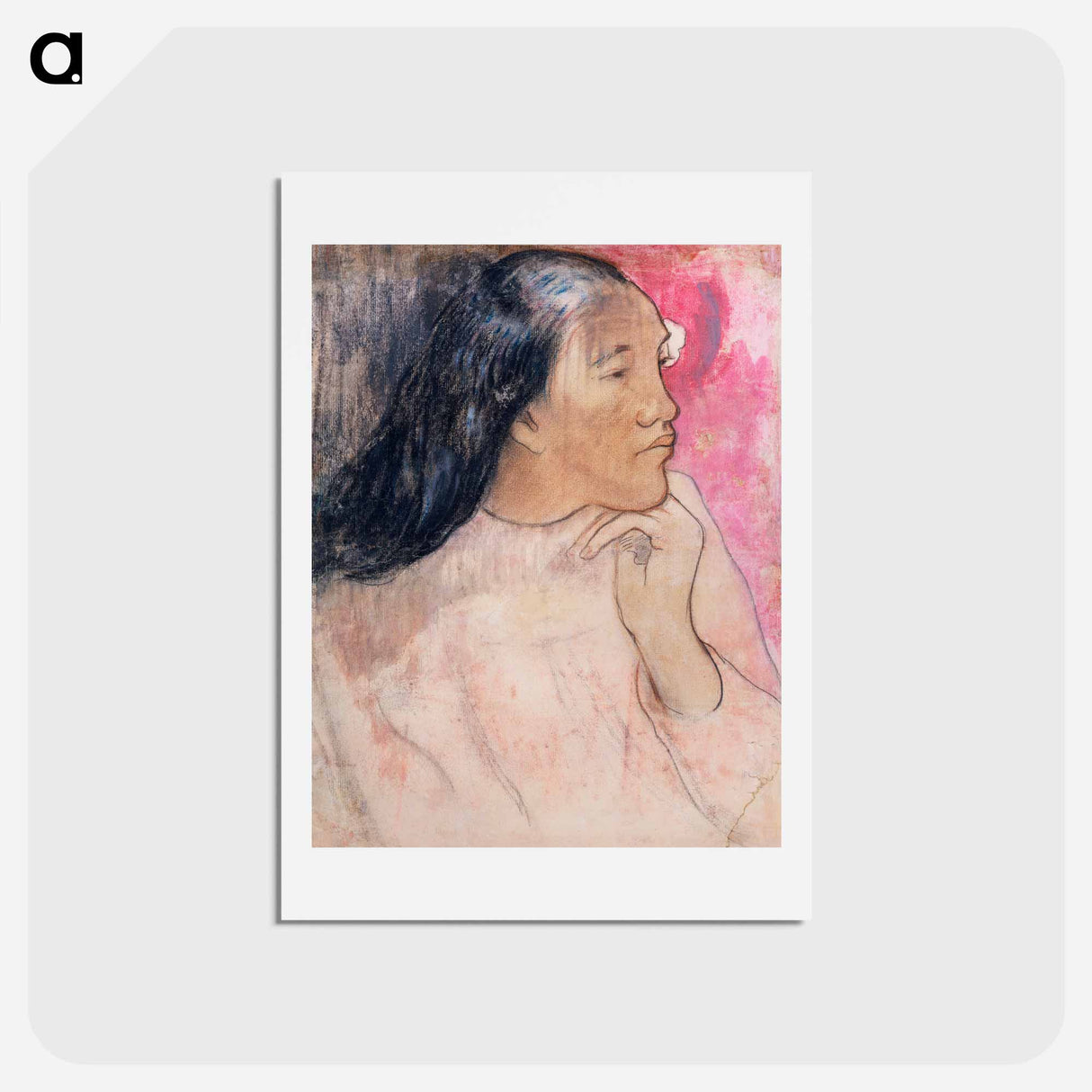 アートポストカード-A Tahitian Woman with a Flower in Her Hair - ポール ゴーギャン Postcard.