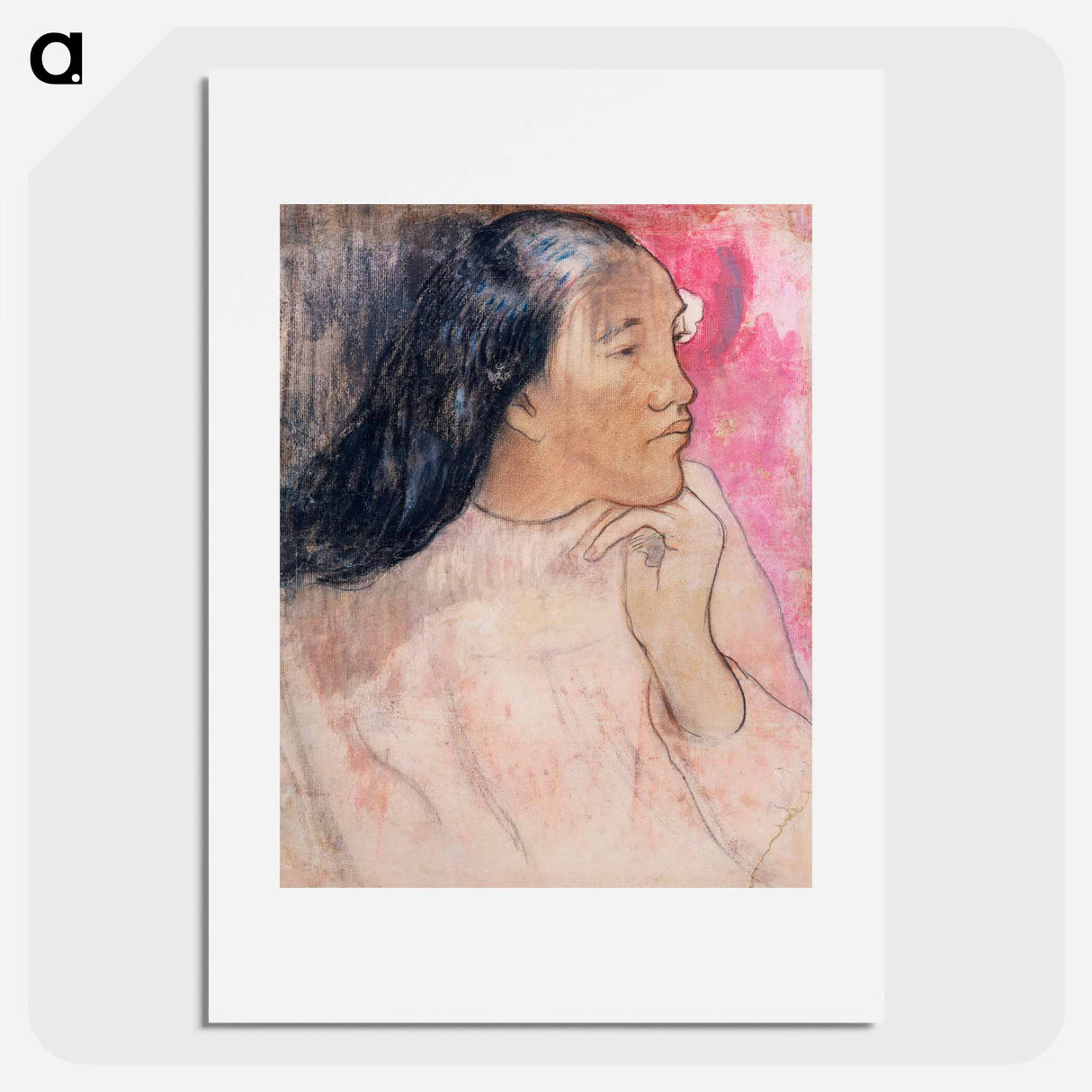アートポスター-A Tahitian Woman with a Flower in Her Hair - ポール ゴーギャン Poster.