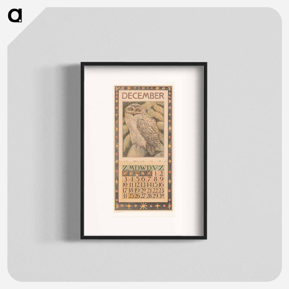 Calendar December met sneeuwuil - Theo van Hoytema Poster.
