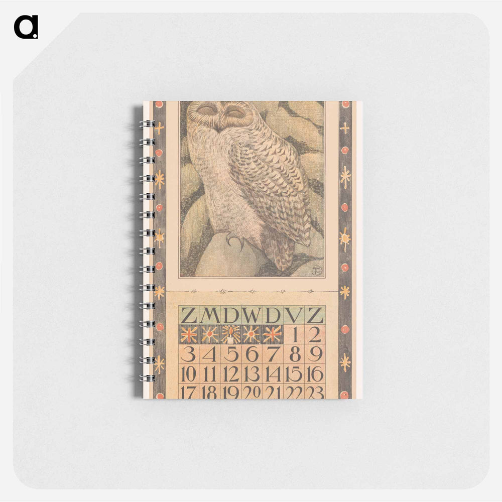Kalenderblad december met sneeuwuil - テオ ヴァン ホイテマ Memo.