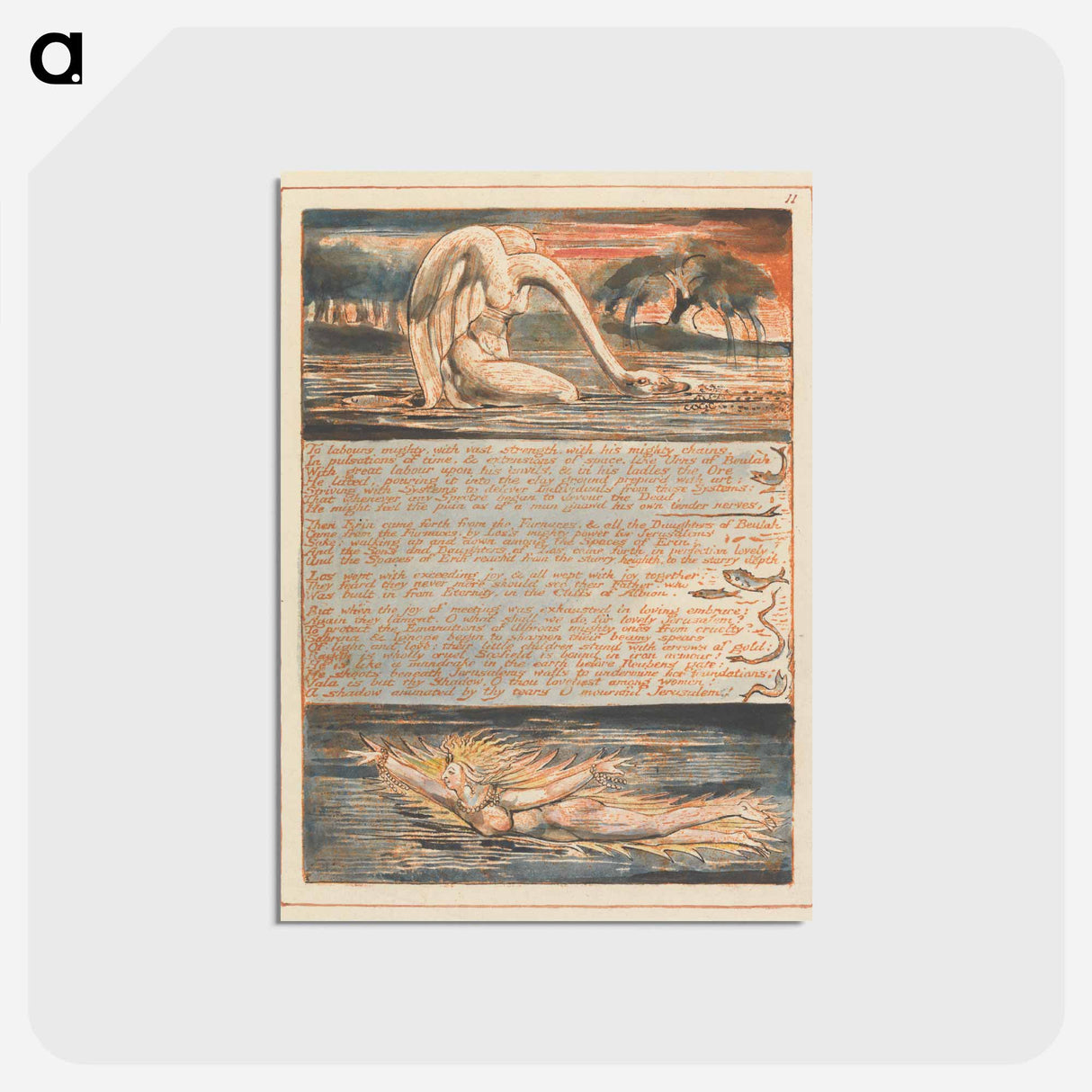 アートポストカード-Jerusalem, Plate 11, "To labours mighty...." - ウィリアム ブレイク Postcard.