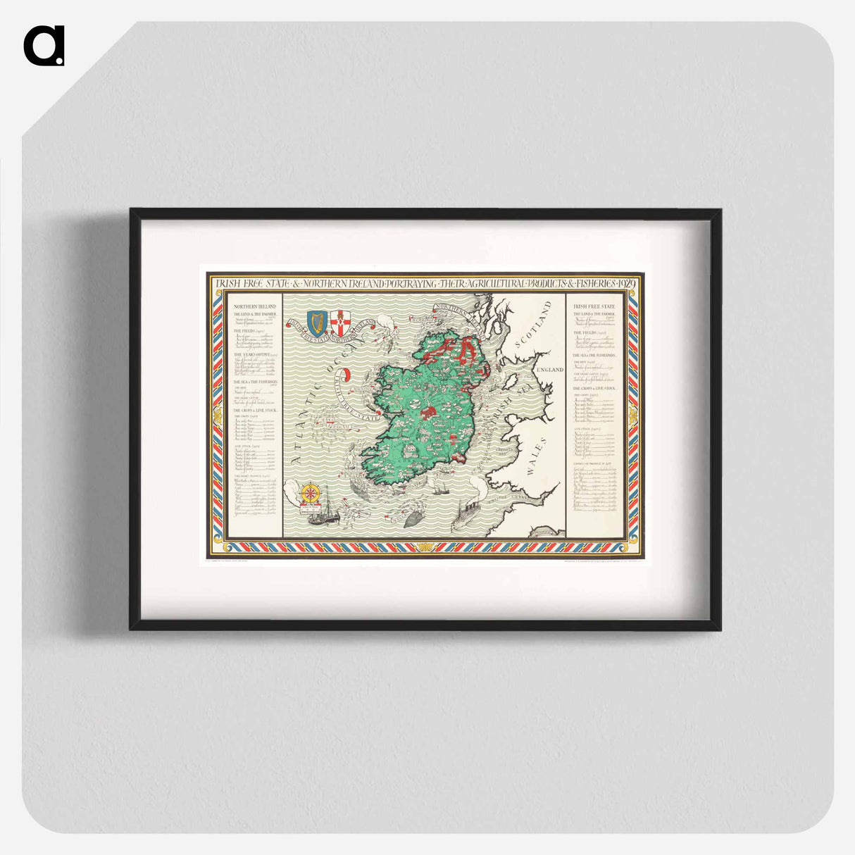 Irish Free State & Northern Ireland - アンティーク地図 Poster.