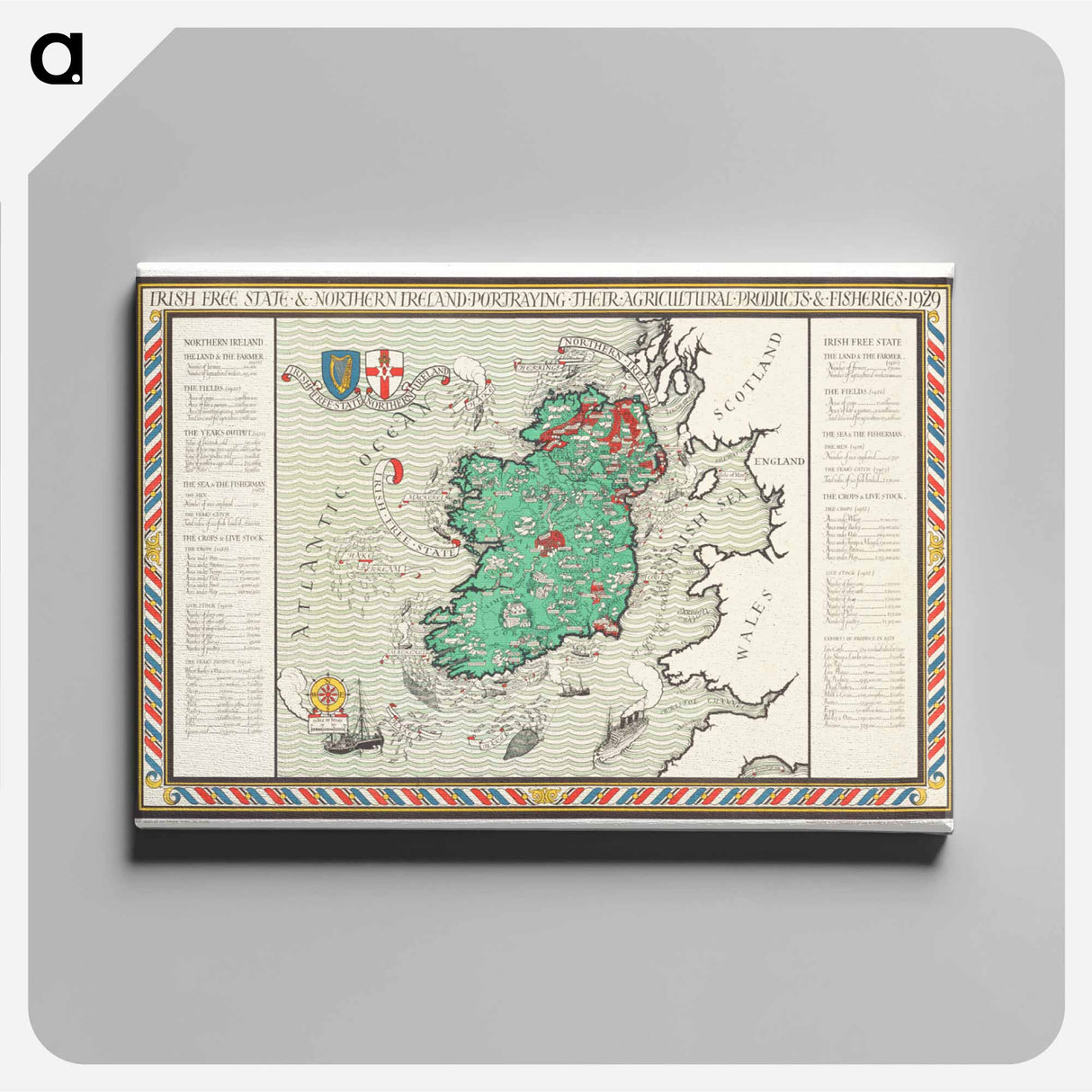 Irish Free State & Northern Ireland - アンティーク地図 Canvas.