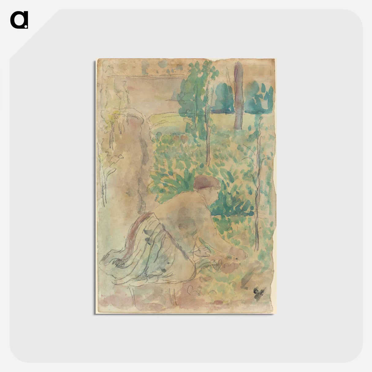 アートポストカード-Woman Working in a Garden - カミーユ ピサロ Postcard.