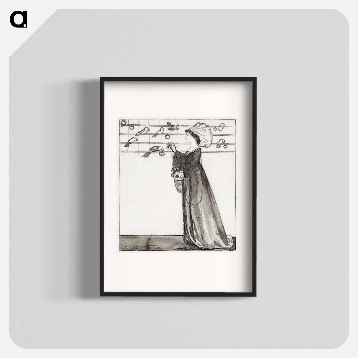 Ladies and Animals Sideboard - Good and Bad Animals - Study of a Lady Feeding Parrots - エドワード バーン ジョーンズ Poster.