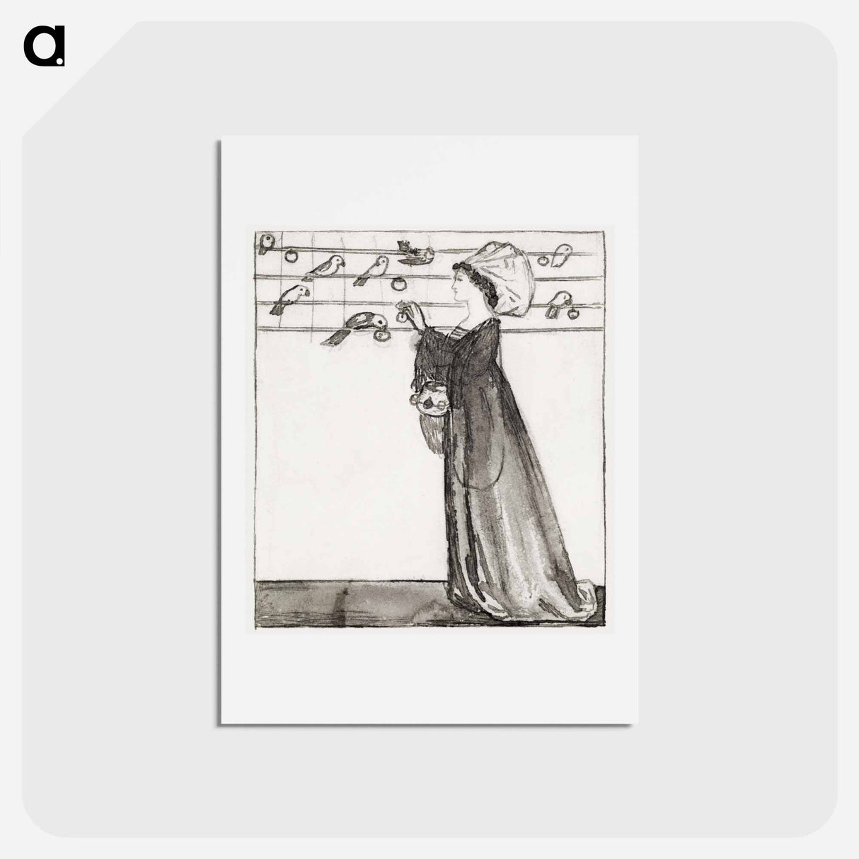 アートポストカード-Ladies and Animals Sideboard - Good and Bad Animals - Study of a Lady Feeding Parrots - エドワード バーン ジョーンズ Postcard.