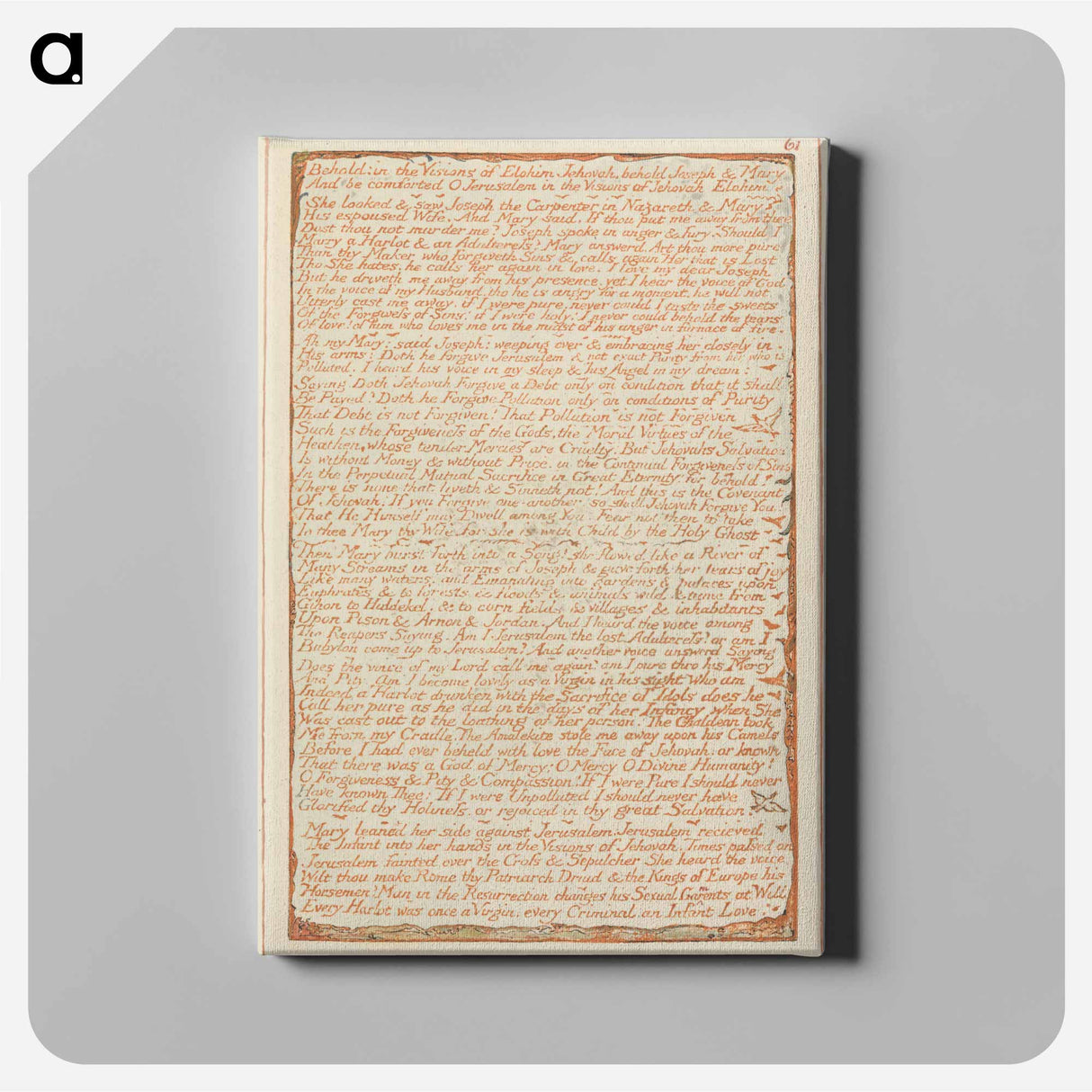 アートパネル-Jerusalem, Plate 61, "Behold: in the Visions of Elohim Jehovah" - ウィリアム ブレイク Canvas.