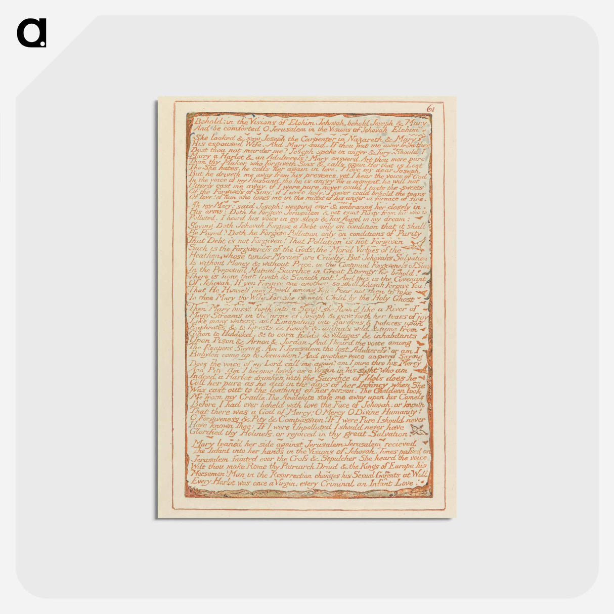アートポストカード-Jerusalem, Plate 61, "Behold: in the Visions of Elohim Jehovah" - ウィリアム ブレイク Postcard.