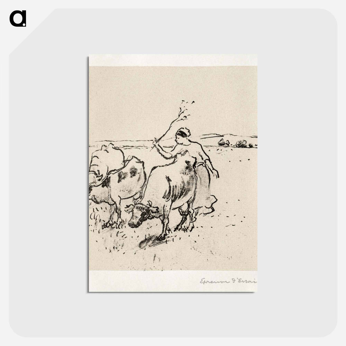 アートポストカード-Cowherder - カミーユ ピサロ Postcard.