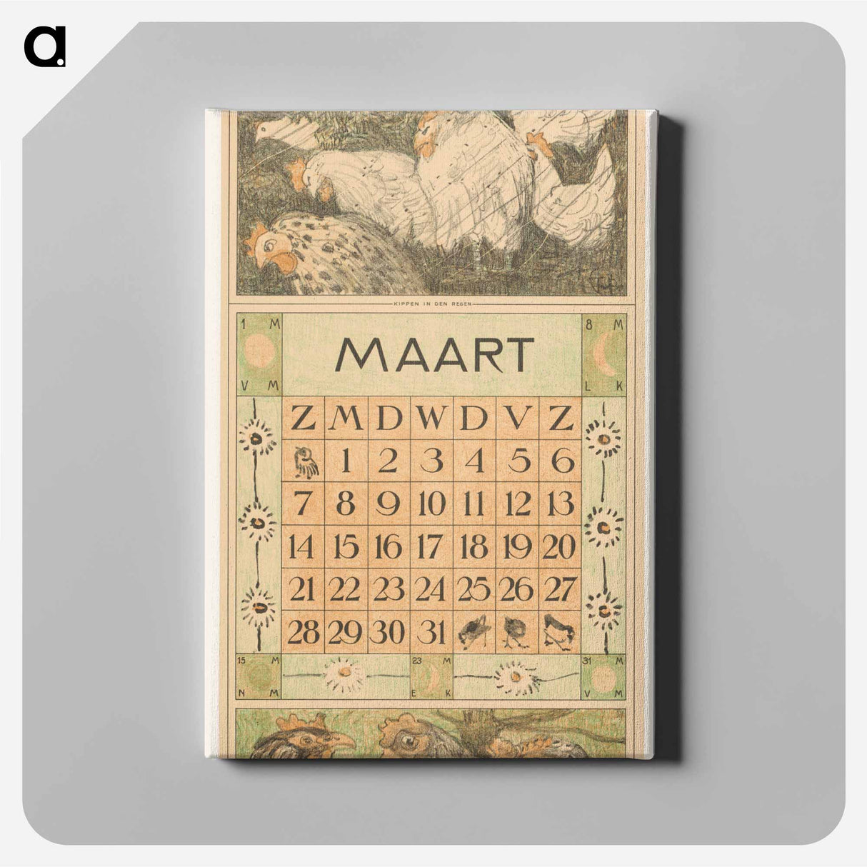 Calendar background with flowers in the garden - Theo van Hoytema Canvas.