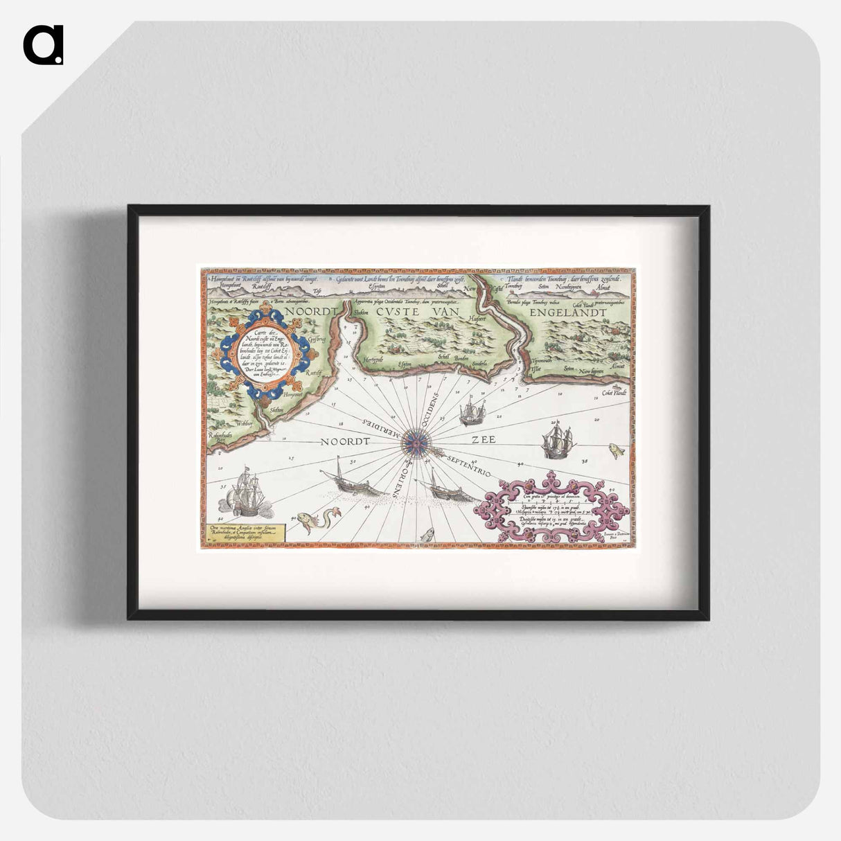 Kaart van de noordkust van Engeland bij Newcastle upon Tyne - アンティーク地図 Poster.