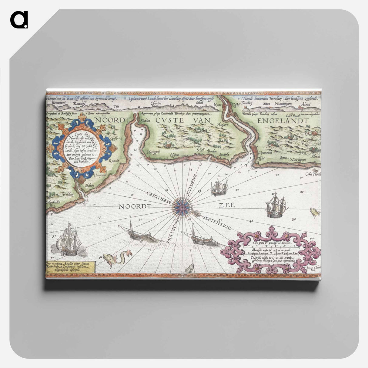 Kaart van de noordkust van Engeland bij Newcastle upon Tyne - アンティーク地図 Canvas.