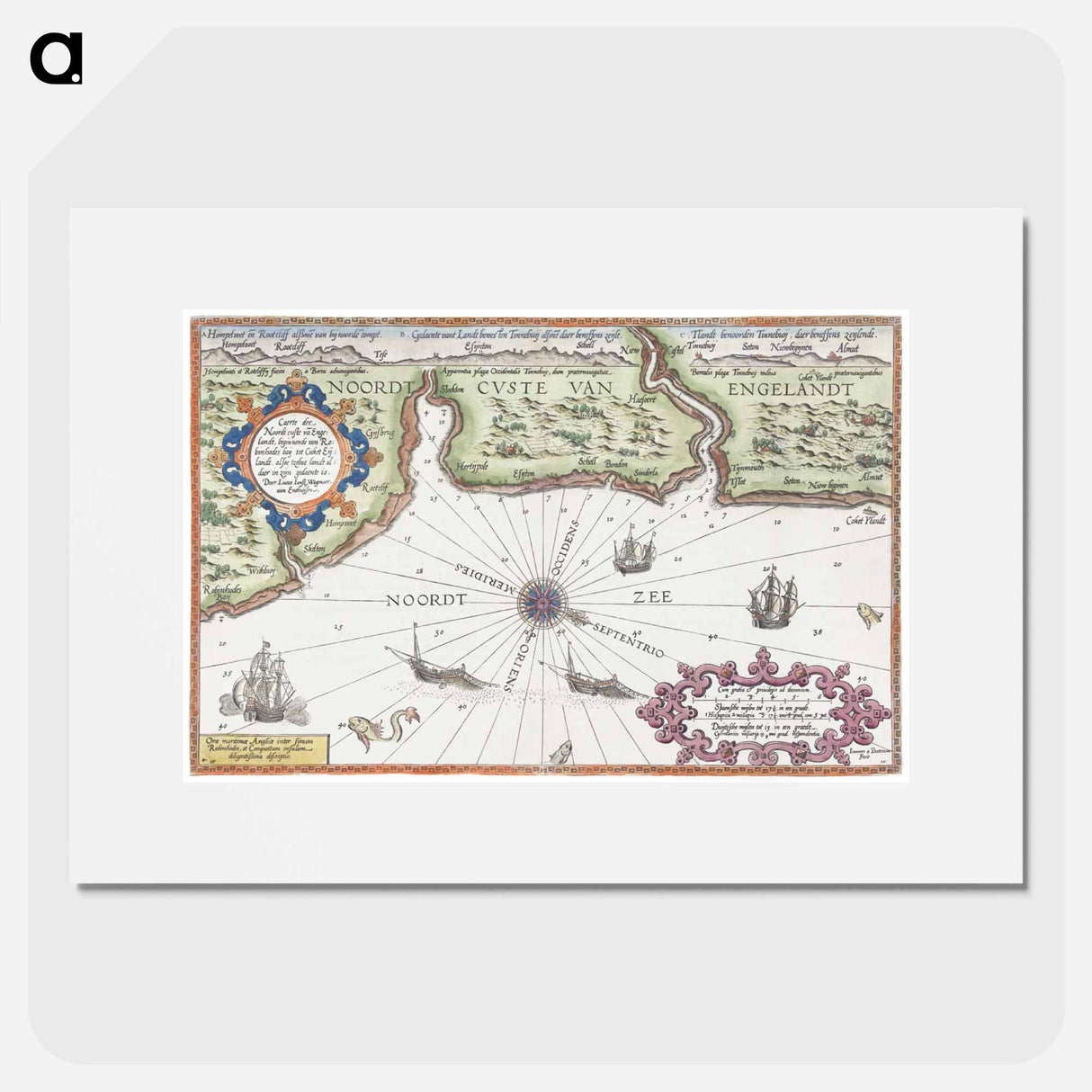 Kaart van de noordkust van Engeland bij Newcastle upon Tyne - アンティーク地図 Poster.