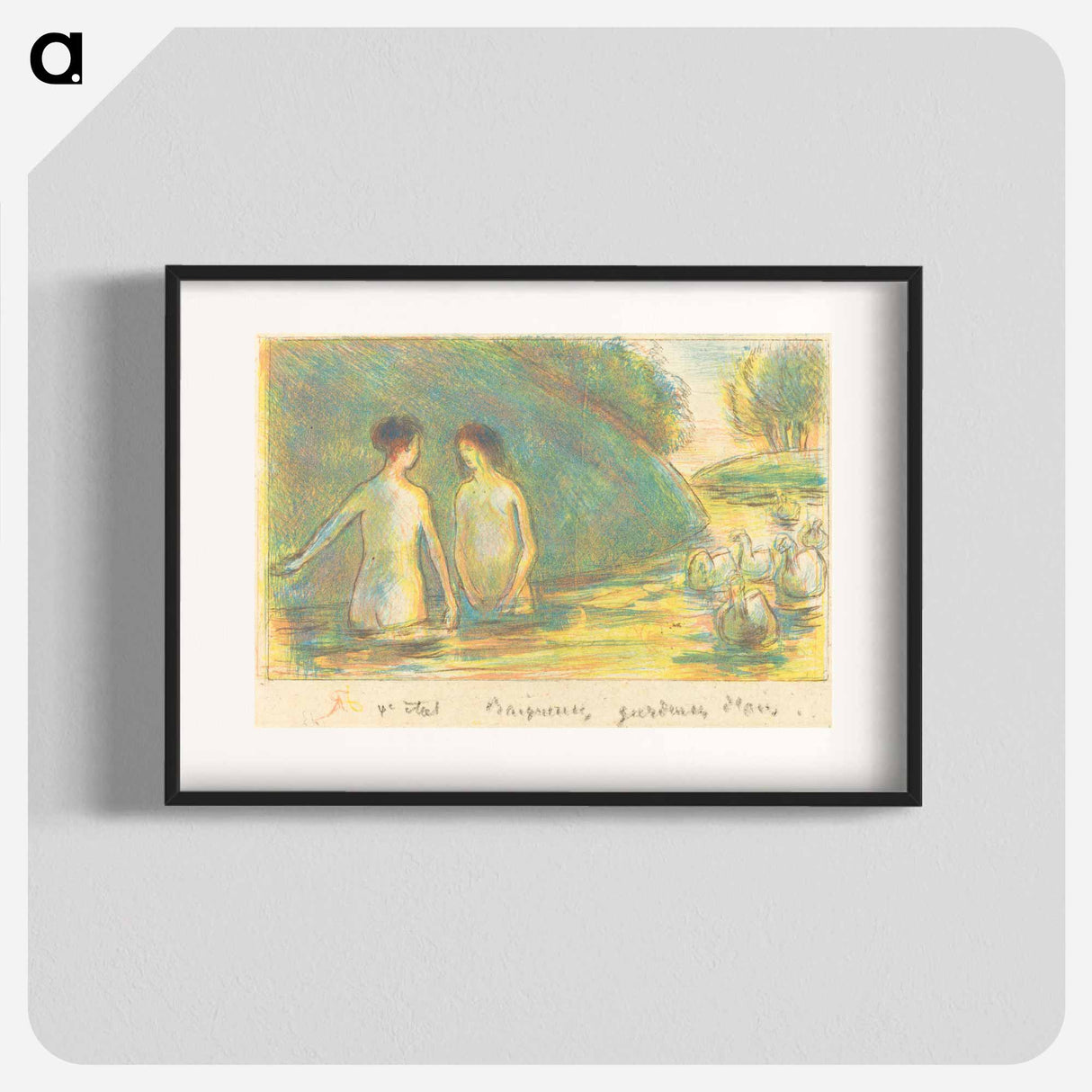 アートポスター-Baigneuses, gardeuses d'oies - カミーユ ピサロ Poster.