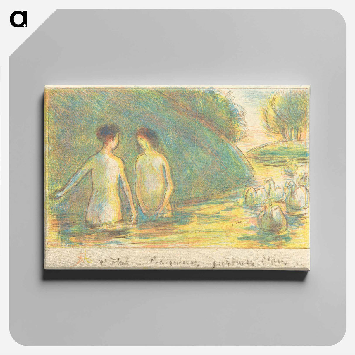 アートパネル-Baigneuses, gardeuses d'oies - カミーユ ピサロ Canvas.