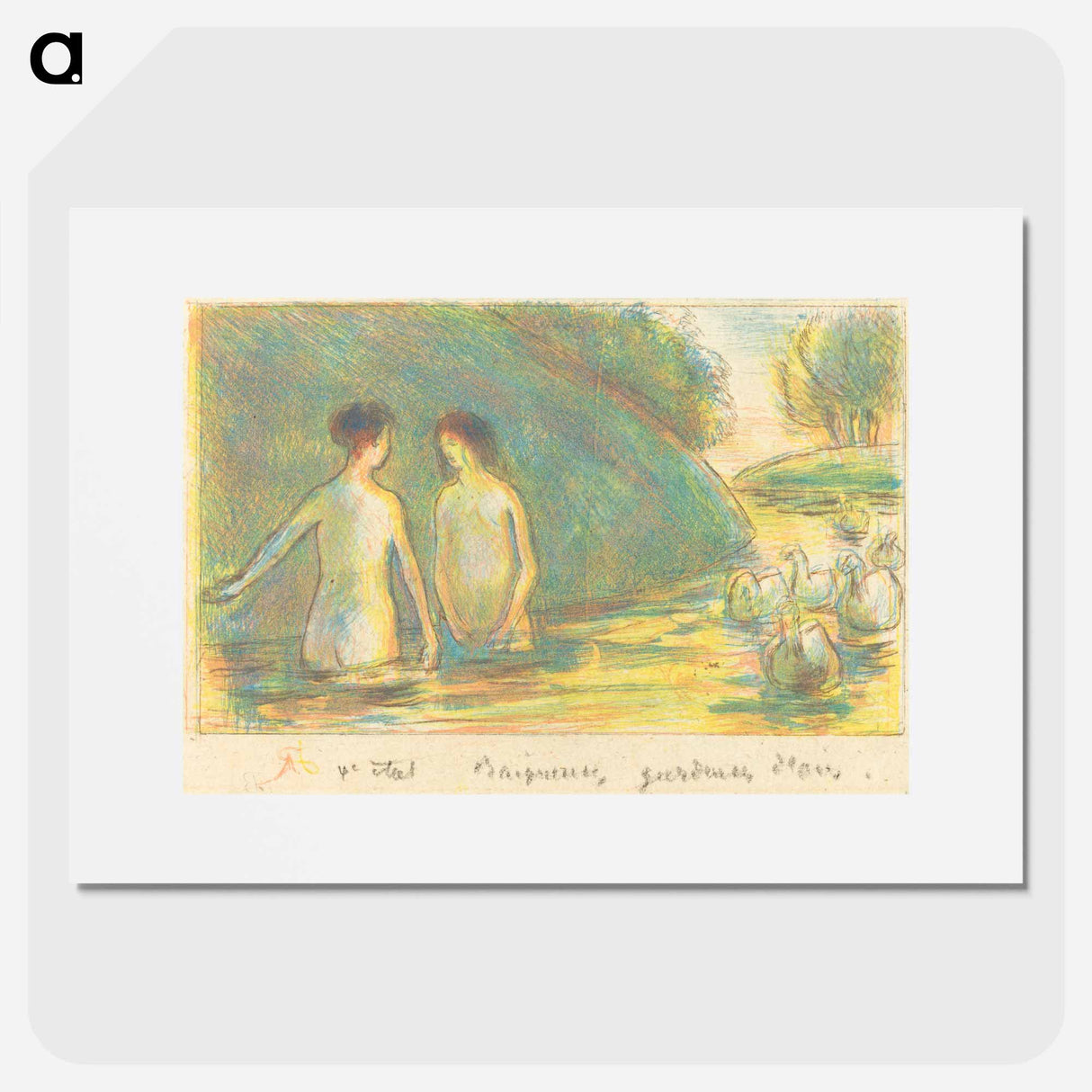 アートポスター-Baigneuses, gardeuses d'oies - カミーユ ピサロ Poster.