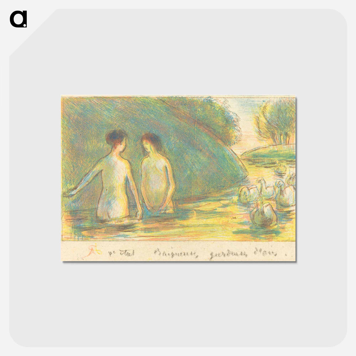 アートポストカード-Baigneuses, gardeuses d'oies - カミーユ ピサロ Postcard.