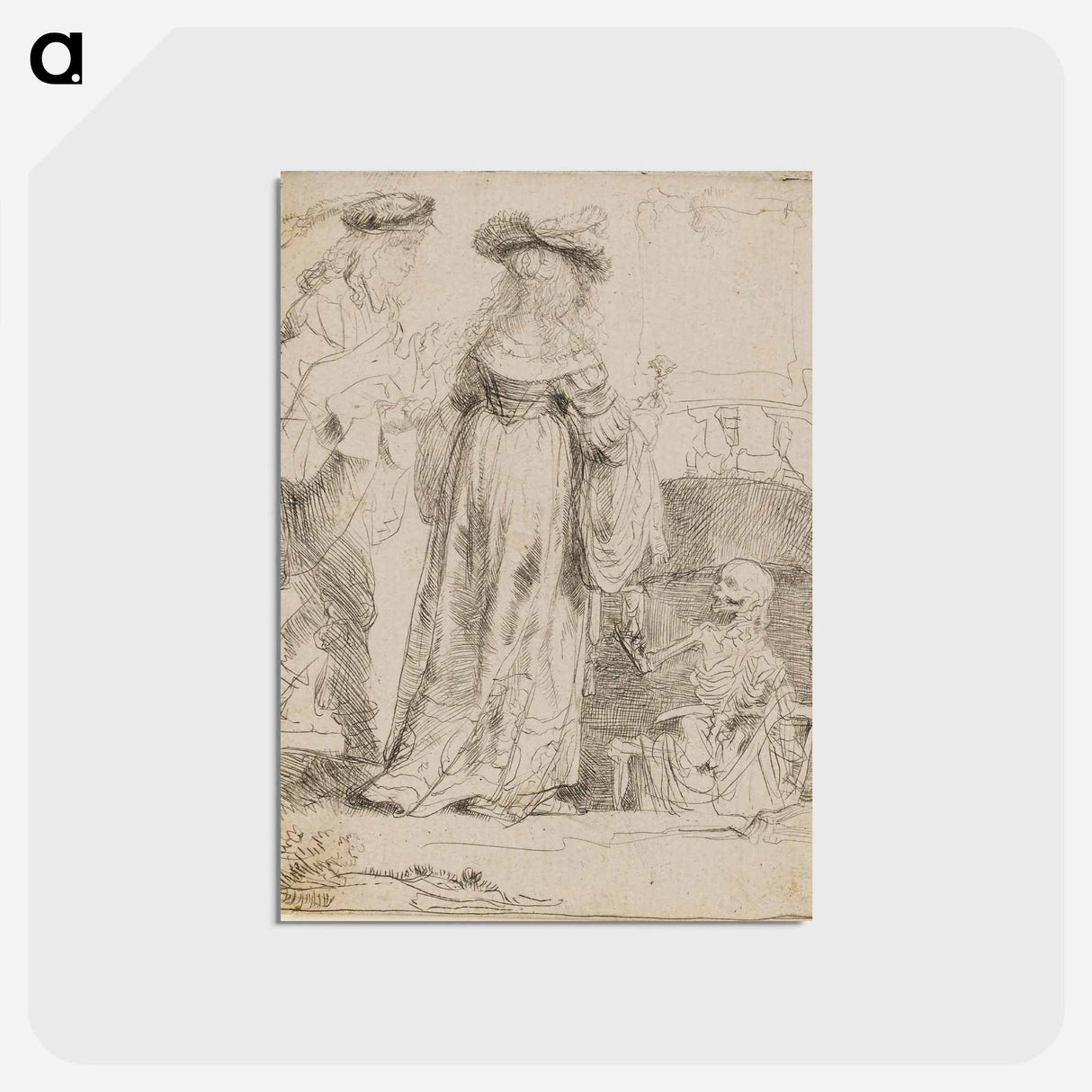 アートポストカード-Death Appearing to a Wedded Couple from an Open Grave - レンブラント ファン レイン Postcard.
