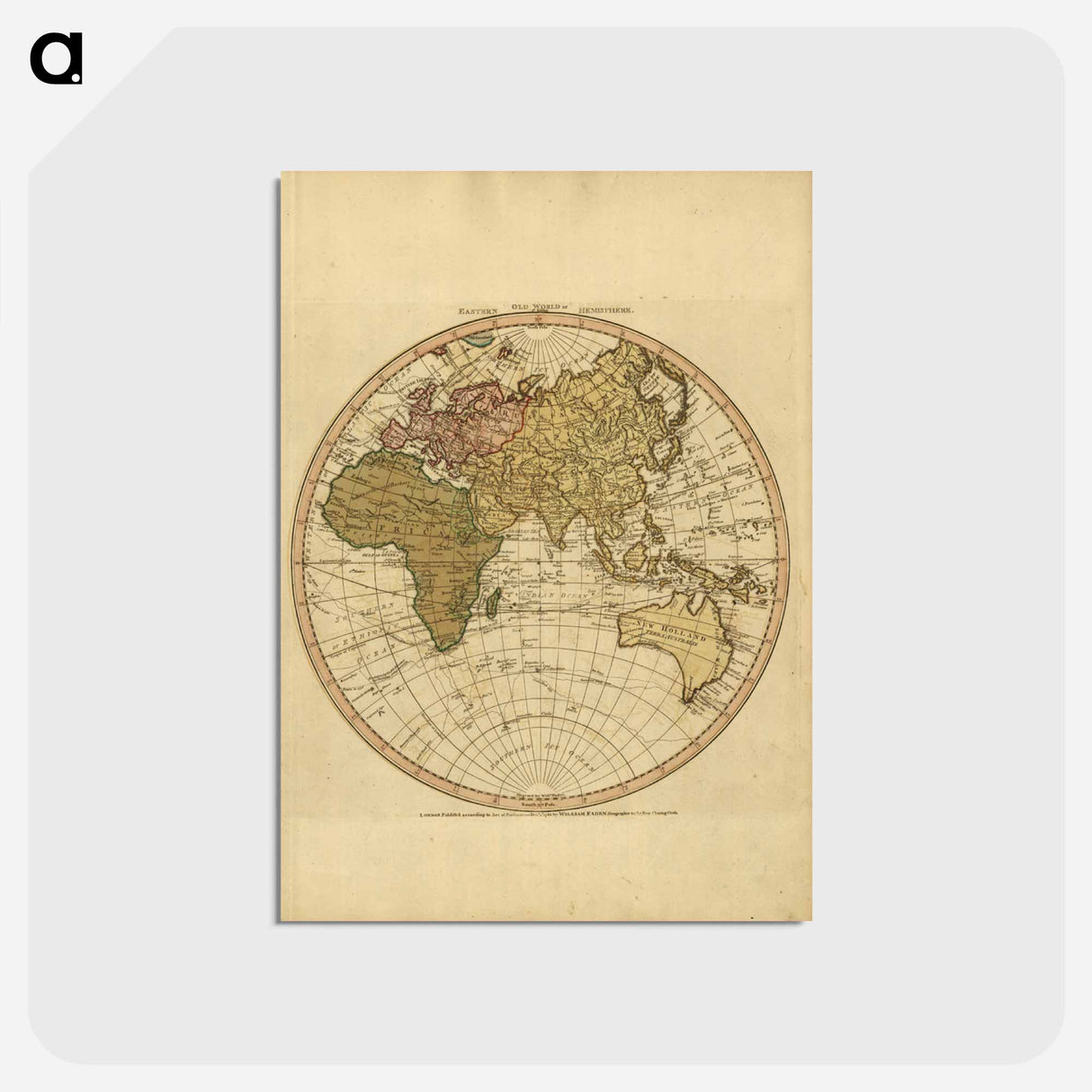 アートポストカード-Western New World or Hemisphere. Eastern Old World or Hemisphere - アンティーク地図 Postcard.