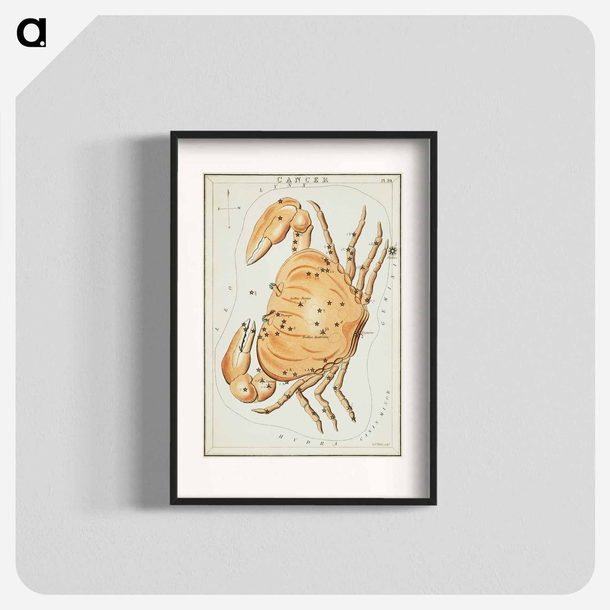 Sidney Hall’s astronomical chart illustration of the zodiac Cancer - アンティーク地図 Poster.