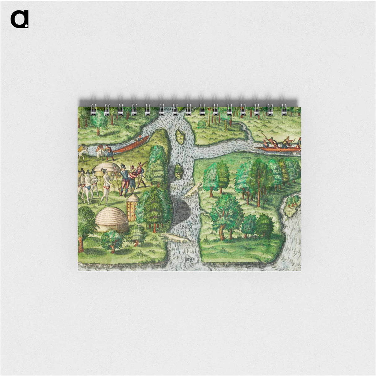 French left in Fort Charles suffer from scarcity of provisions ; Natives of Florida worship the column erected by the commander on his first voyage - アンティーク地図 Memo.