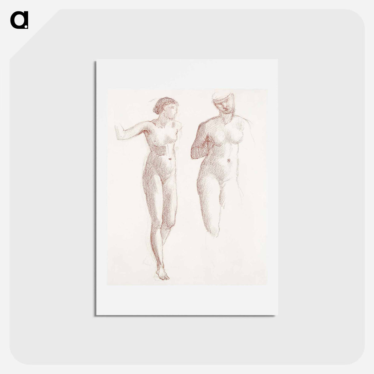 アートポストカード-Cupid and Psyche - Female Nude - Two Studies - エドワード バーン ジョーンズ Postcard.