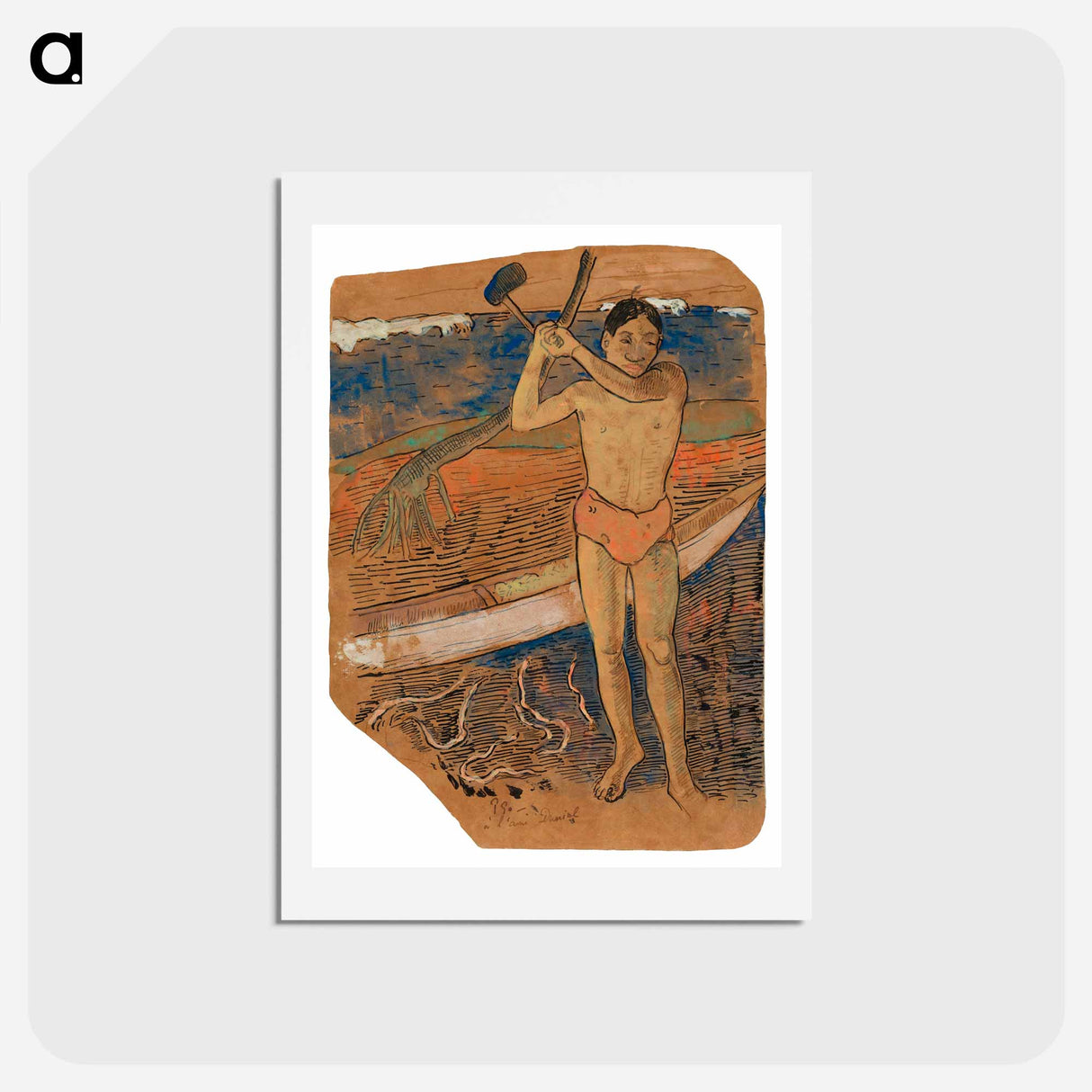 アートポストカード-Man with an Ax - ポール ゴーギャン Postcard.