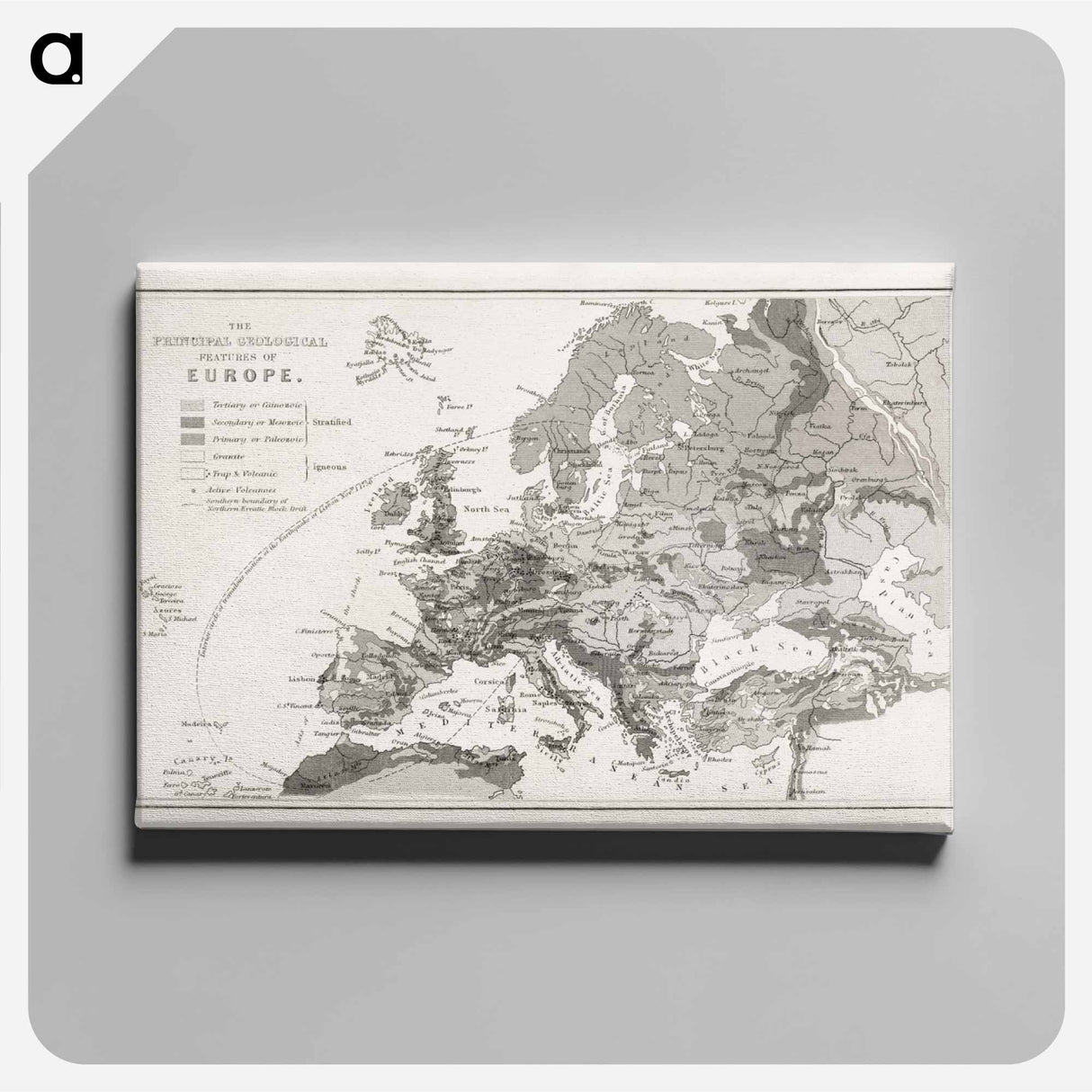Geology, The Principal Features of Europe Geological - アンティーク地図 Canvas.