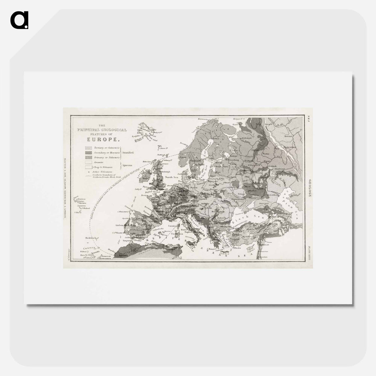 Geology, The Principal Features of Europe Geological - アンティーク地図 Poster.
