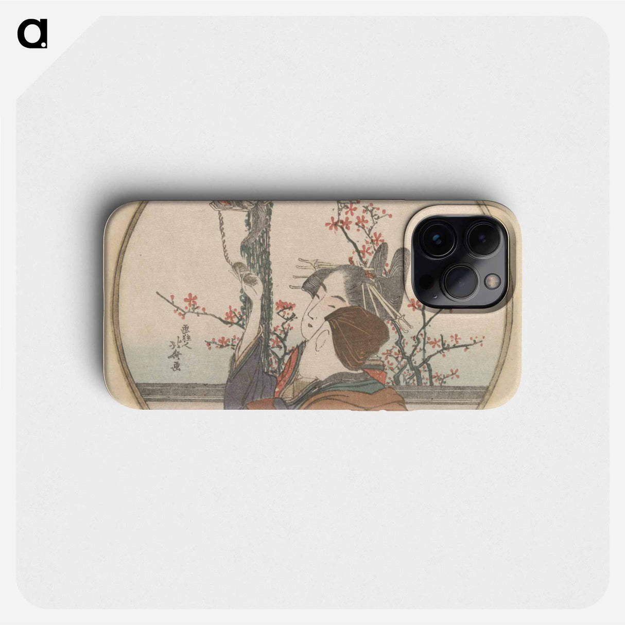 梅と猿回しを見上げる女(団扇絵・円形) - 葛飾 北斎 Phone Case.