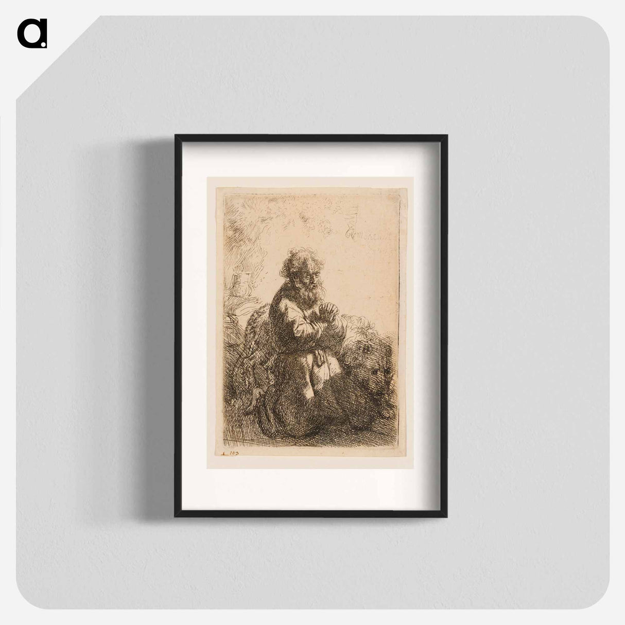 Saint Jerome Kneeling in Prayer, Looking Down - レンブラント ファン レイン Poster.