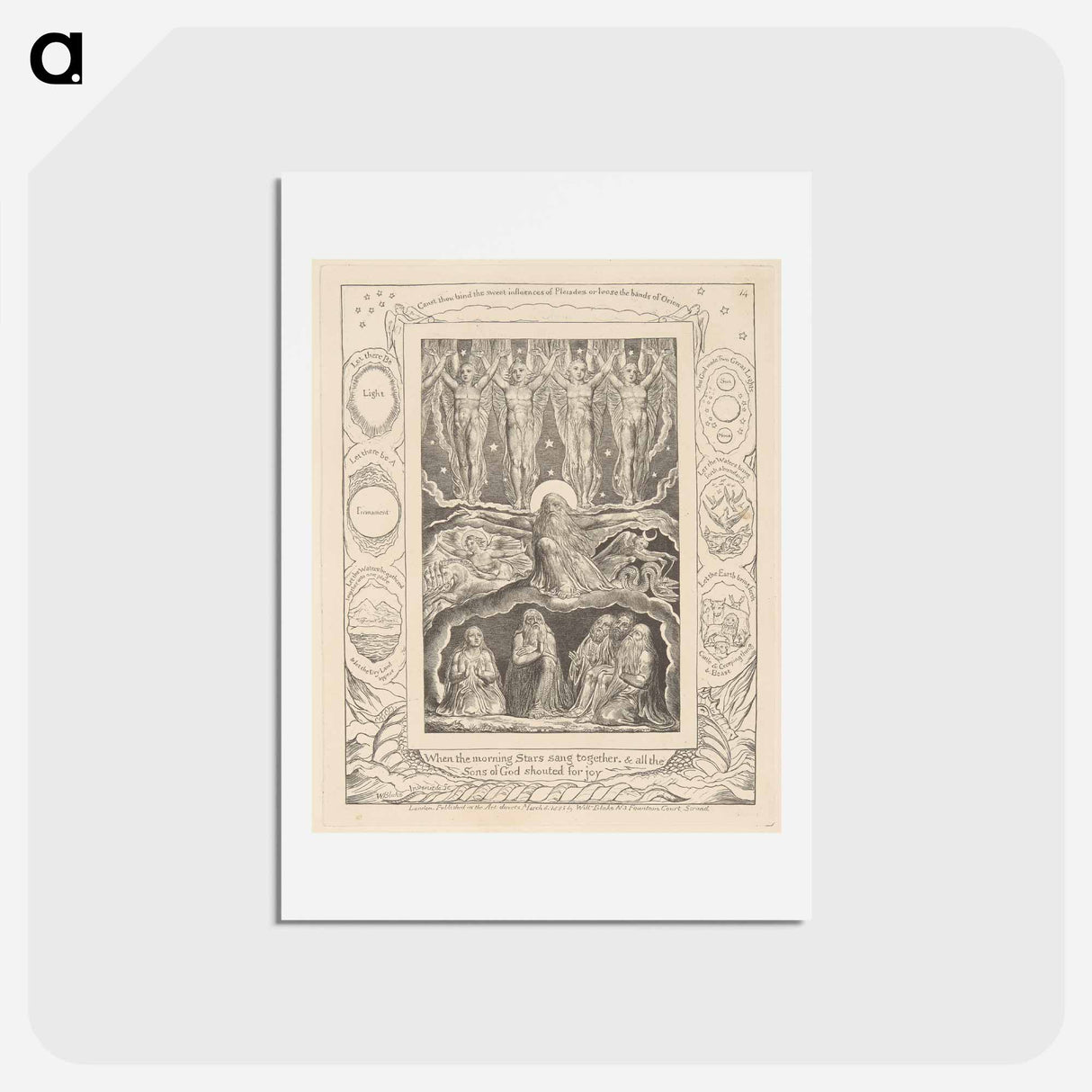 アートポストカード-Book of Job, Plate 14, When the Morning Stars Sang Together - ウィリアム ブレイク Postcard.