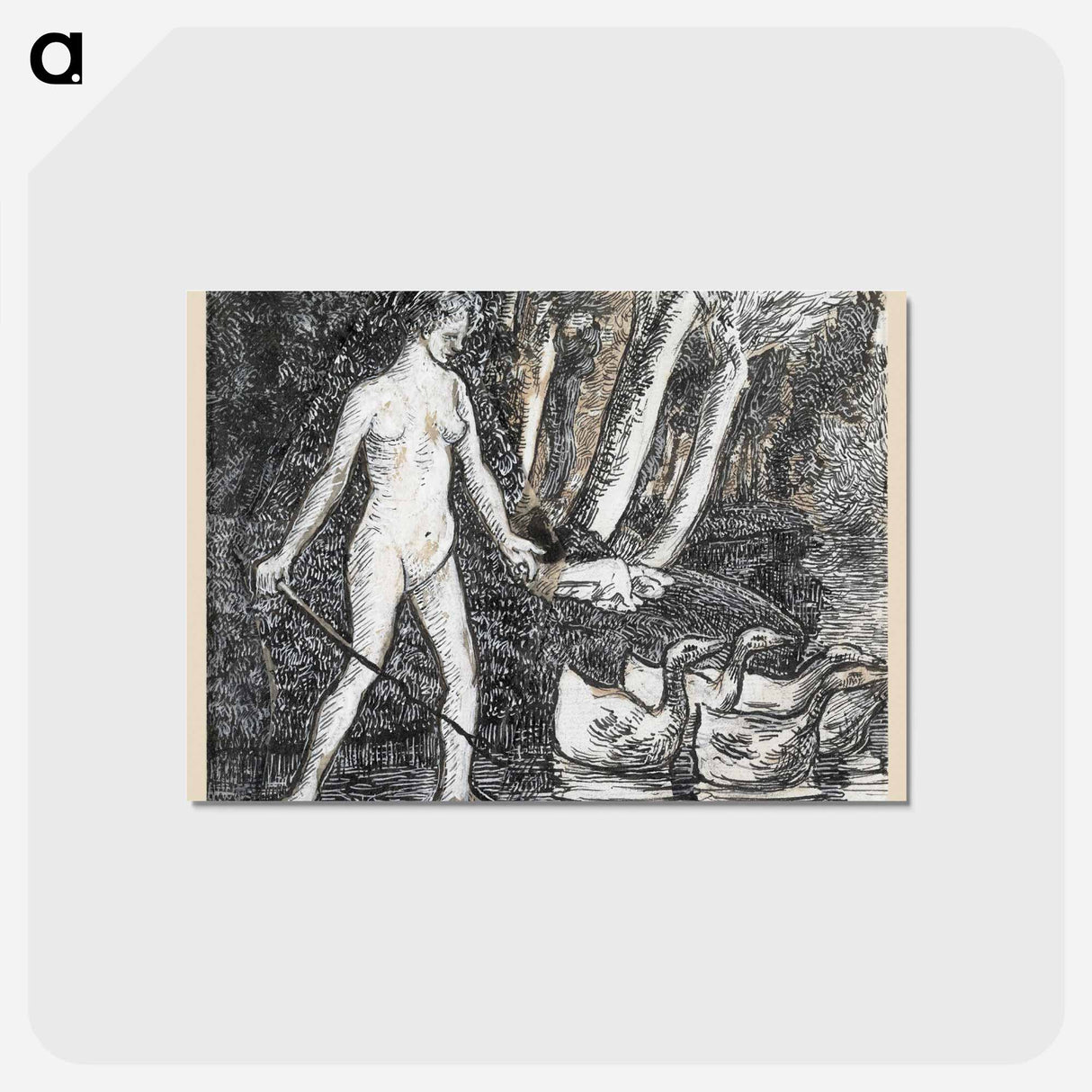 アートポストカード-Bather with Geese - カミーユ ピサロ Postcard.