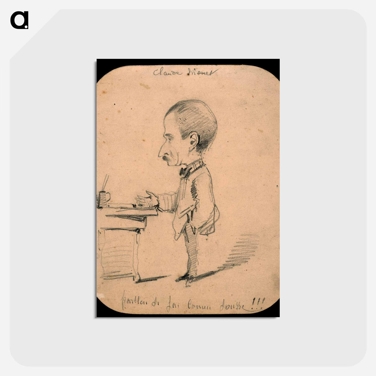 アートポストカード-Caricature of a Man Standing by Desk (recto); Sketch of Male Head in Profile (verso) - クロード モネ Postcard.