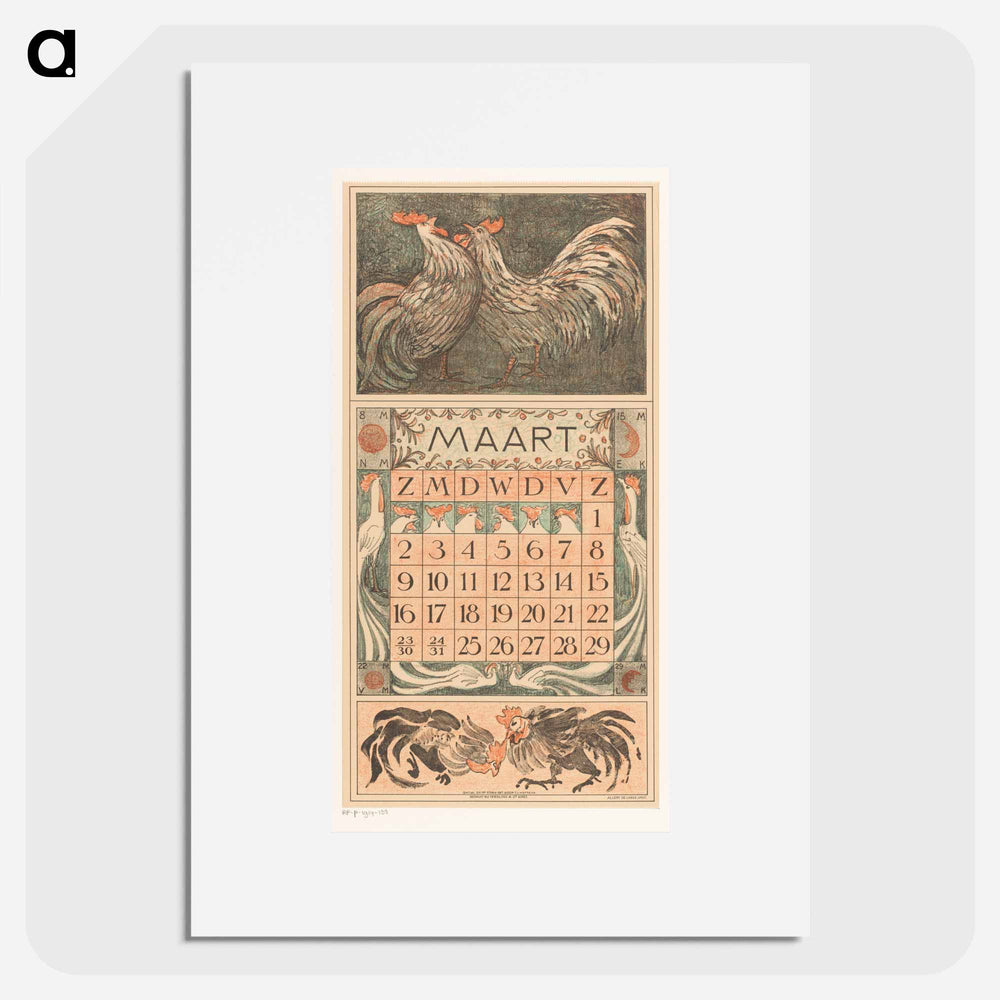 Calendar with flowers - Theo van Hoytema Poster.
